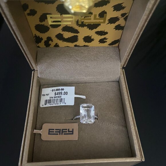 NWT Effy 14K White Gold Topaz Ring with Diamond Accents - Ring Size 5 1/4" - Picture 1 of 4